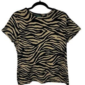 Ralph Lauren Zebra Print T-Shirt Women’s Large Animal Print Y2K Bold 100% Cotton